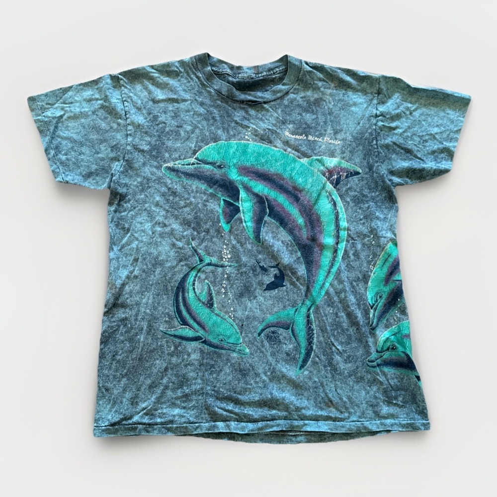 Vintage Dolphin Shirt Womens M Nature Blue Cotton 90s Coral Reef‎ Beach Summer